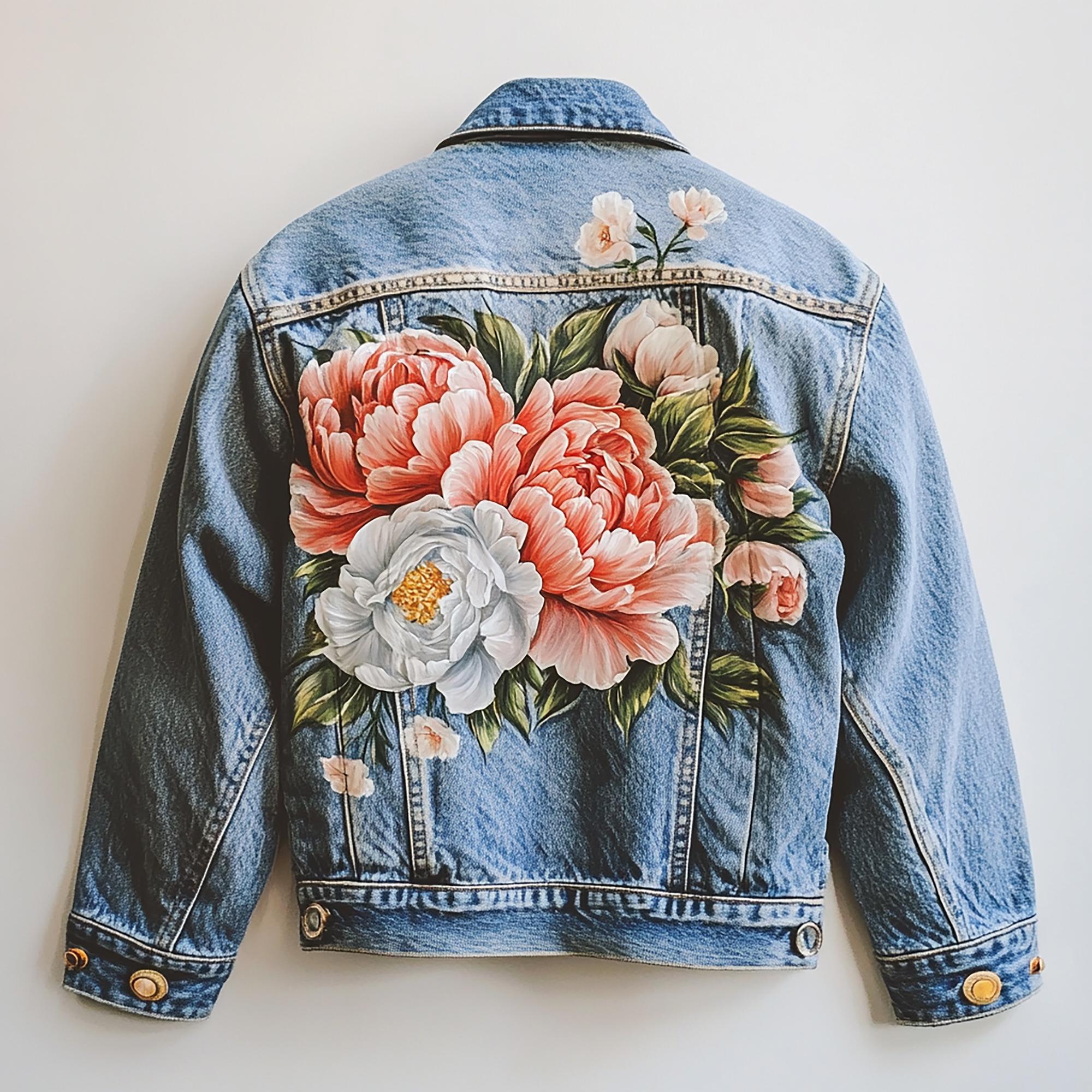 embroidered denim jacket with floral installation